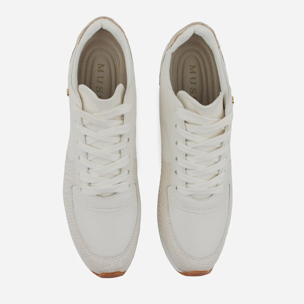 Tenis Sneakers borba de cuero para mujer - Hueso - Image 4